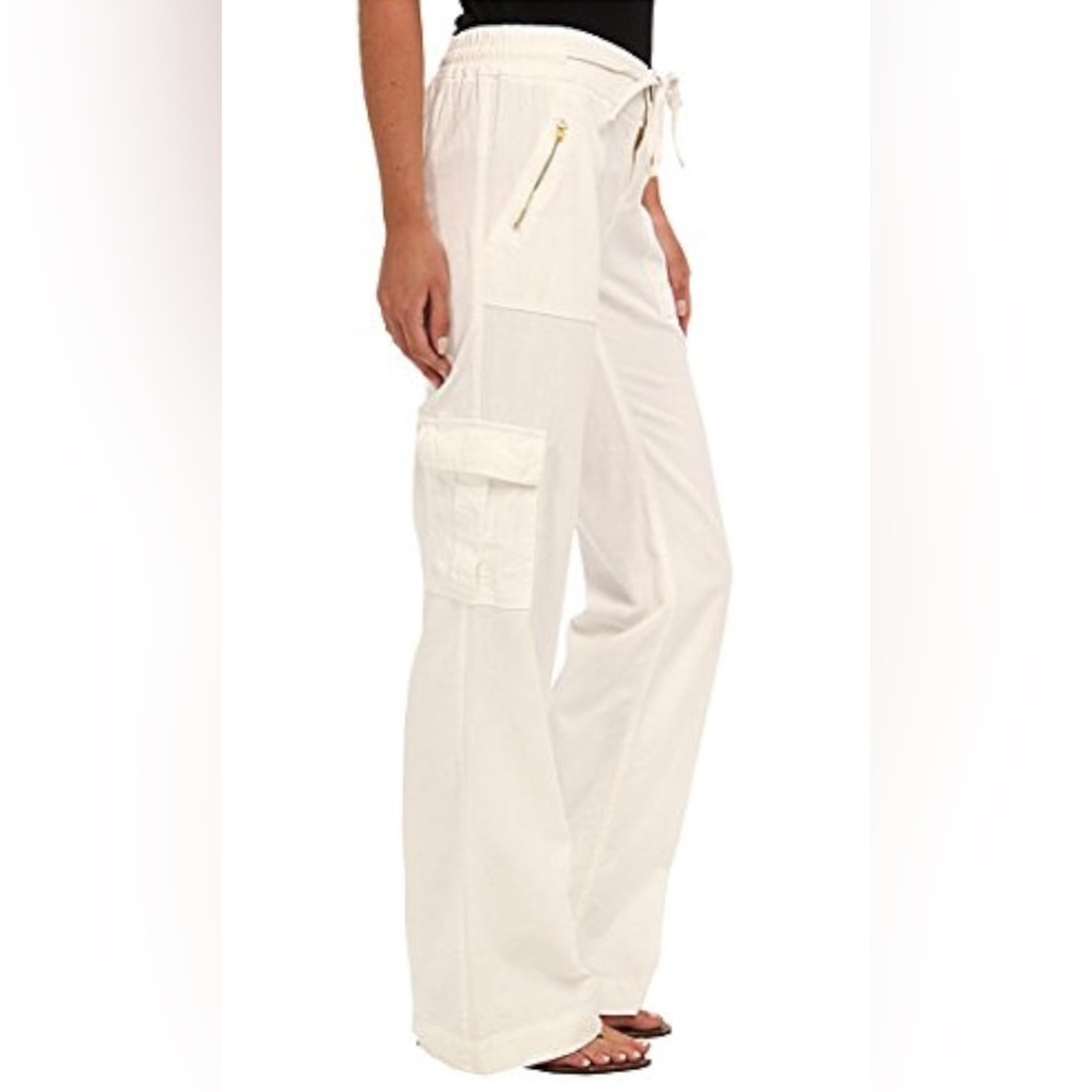 Kut from the Kloth Grayson Linen Cargo Pants Size 14 Tan Wide Leg High Rise